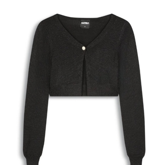 NWT Katie J NYC Angelica Black Sparkle Cardigan Pearl Button - Picture 4 of 4